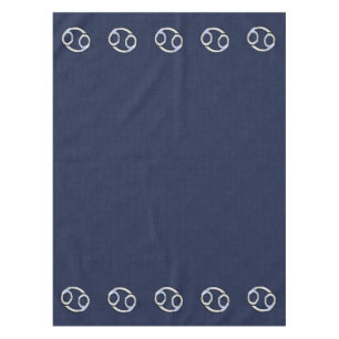 Silver Cancer Zodiac Symbol Navy Carbon Fiber Tablecloth