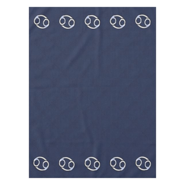 Silver Cancer Zodiac Symbol Navy Carbon Fiber Tablecloth (Front)
