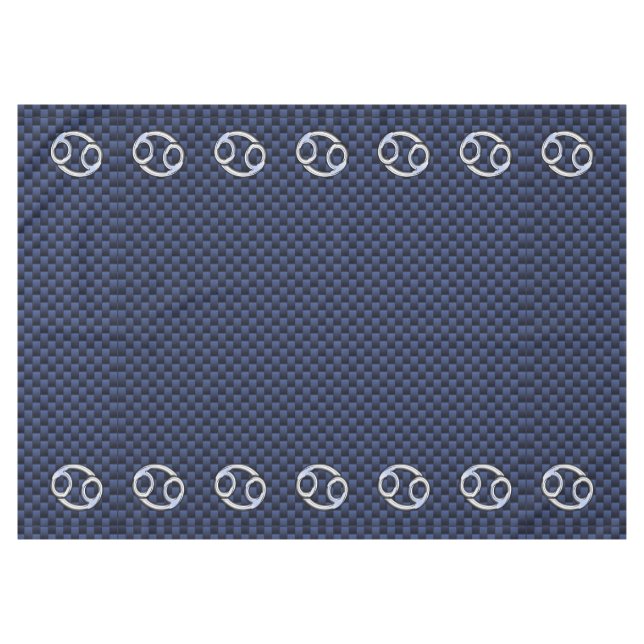 Silver Cancer Zodiac Symbol Navy Carbon Fiber Tablecloth (Front (Horizontal))