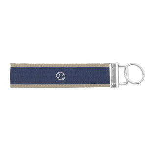 Silver Cancer Zodiac Symbol Navy Carbon Fiber Wrist Keychain