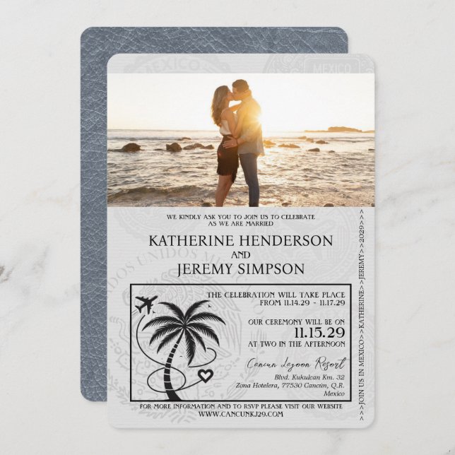 Silver Cancun Passport Wedding Invitation (Front/Back)