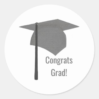 Silver Cap Black Tassel Congrats Grad Graduation Classic Round Sticker by Cherylsart at Zazzle
