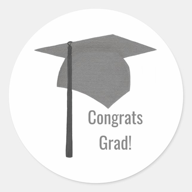 Silver Cap Black Tassel Congrats Grad Graduation Classic Round Sticker (Front)
