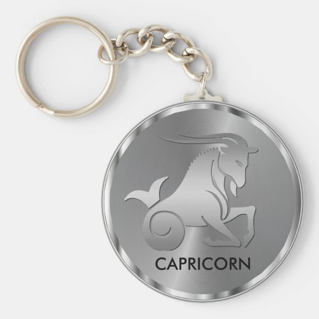 Silver Capricorn ♑ the Goat - Zodiac Sign Keychain (Front)