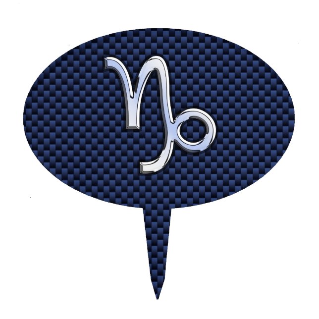 Silver Capricorn Zodiac Sign Blue Carbon Style Cake Topper (Front)