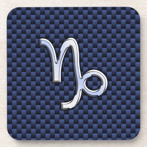Silver Capricorn Zodiac Sign Blue Carbon Style Coaster
