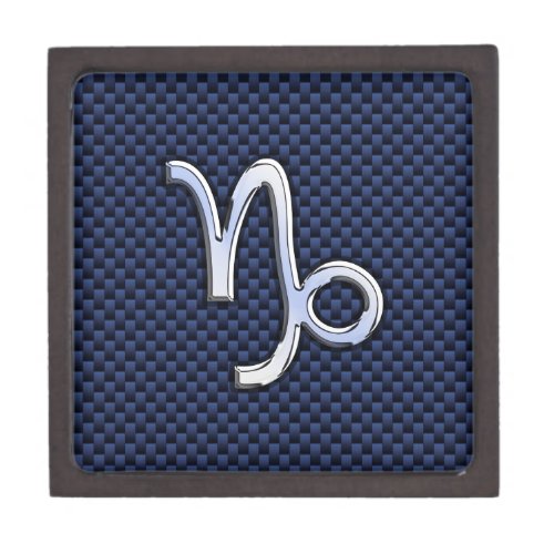 Silver Capricorn Zodiac Sign Blue Carbon Style Gift Box