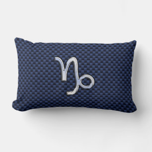 Silver Capricorn Zodiac Sign Blue Carbon Style Lumbar Pillow
