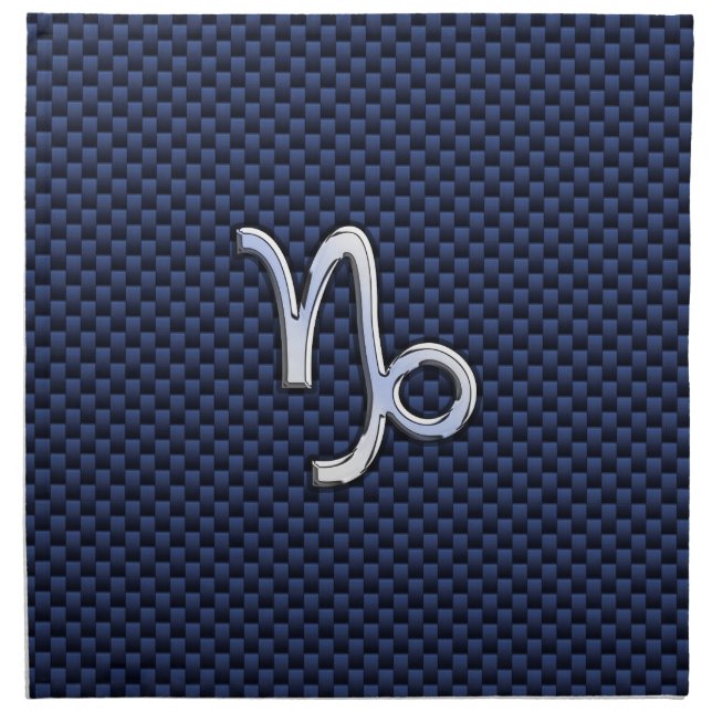 Silver Capricorn Zodiac Sign Blue Carbon Style Napkin (Front)