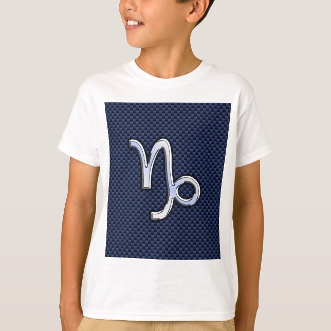 Silver Capricorn Zodiac Sign Blue Carbon Style T-Shirt (Front)