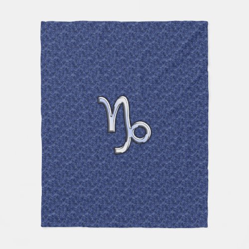 Silver Capricorn Zodiac Symbol Blue Camouflage Fleece Blanket