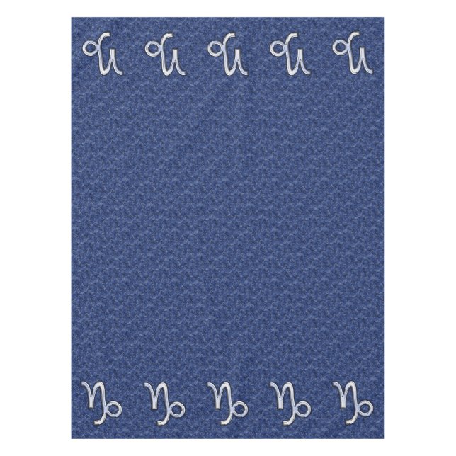 Silver Capricorn Zodiac Symbol Blue Camouflage Tablecloth (Front)