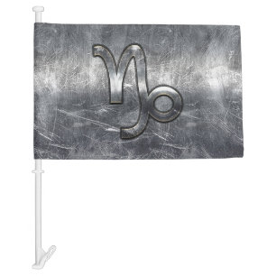 Silver Capricorn Zodiac Symbol Steel Style Car Flag