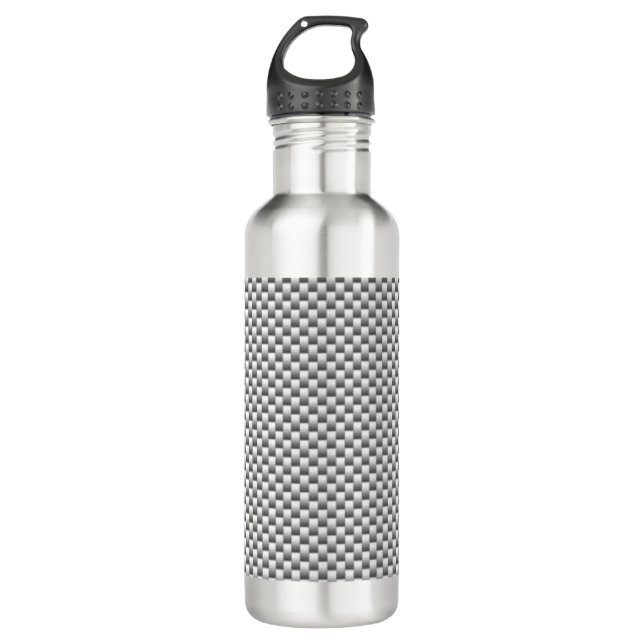 Silver Carbon Fiber Print Water Bottle (Front)