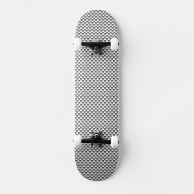Silver Carbon Fiber Style Print Skateboard Deck (Front)