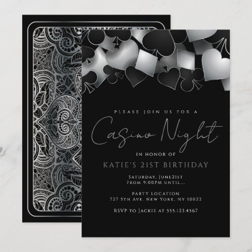 Silver Casino Night Party Invitations