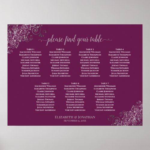 Silver  Cassis 7 Table Wedding Seating Chart