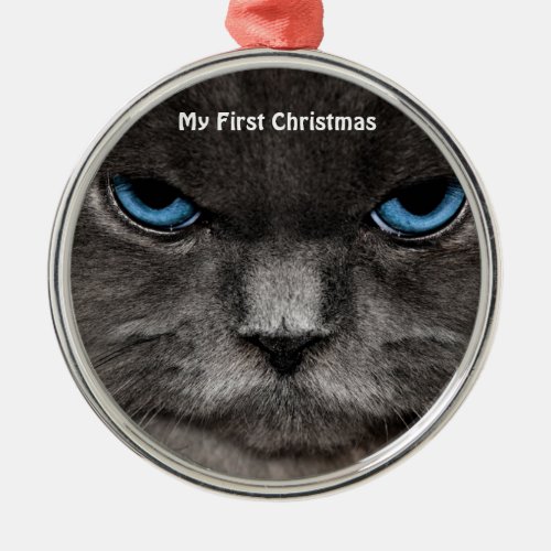 Silver Cat My First Christmas Photo Ornaments