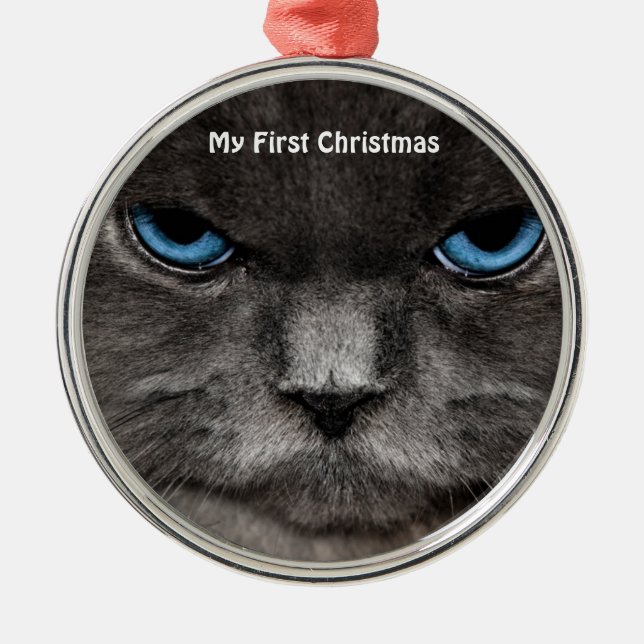 Silver Cat My First Christmas Photo Ornaments (Front)
