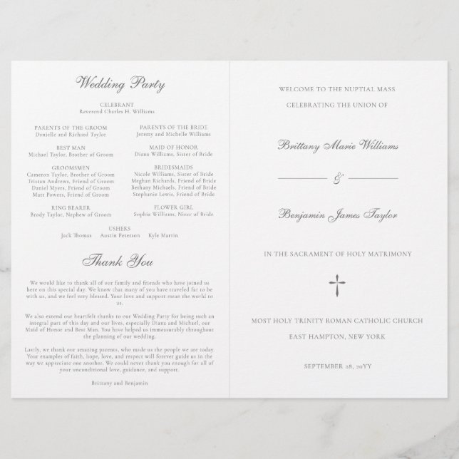 Silver Catholic Wedding Mass Ceremony Program (Front)