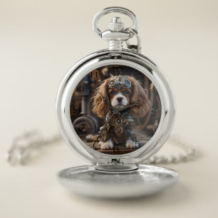 Silver Cavalier Spaniel Puppy Steampunk,, Pocket Watch