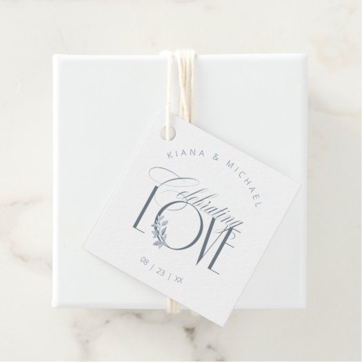 Silver Celebrating Love Wedding Dusty Blue ID876 Favor Tags