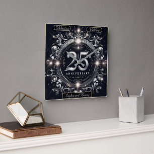 Silver Celebration: 25th Anniversary Square Wall Clock