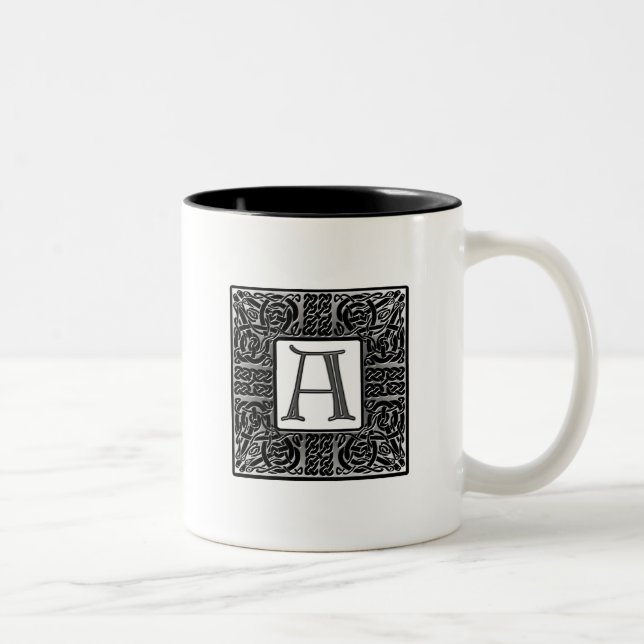 Silver Celtic "A" Monogram Two-Tone Coffee Mug (Right)