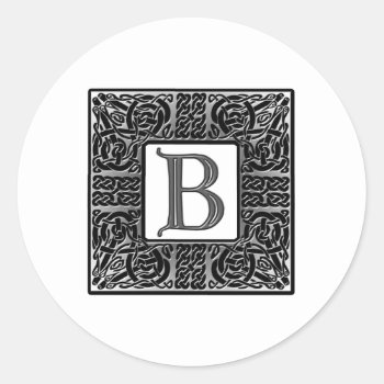 Silver Celtic "b" Monogram Classic Round Sticker by CelticDreams at Zazzle