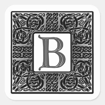 Silver Celtic "b" Monogram Square Sticker by CelticDreams at Zazzle