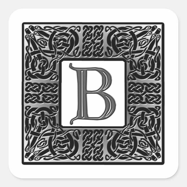 Silver Celtic "B" Monogram Square Sticker (Front)