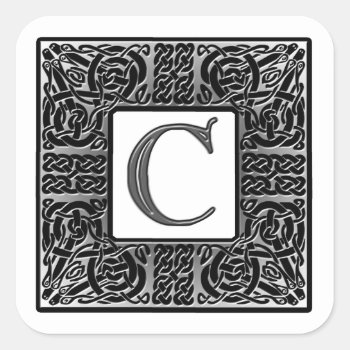 Silver Celtic "c" Monogram Square Sticker by CelticDreams at Zazzle