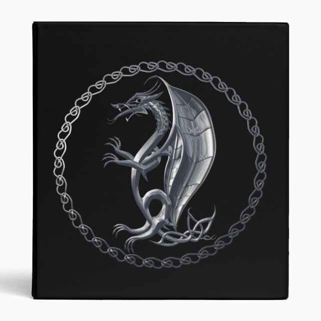 Silver Celtic Dragon 3 Ring Binder (Front)