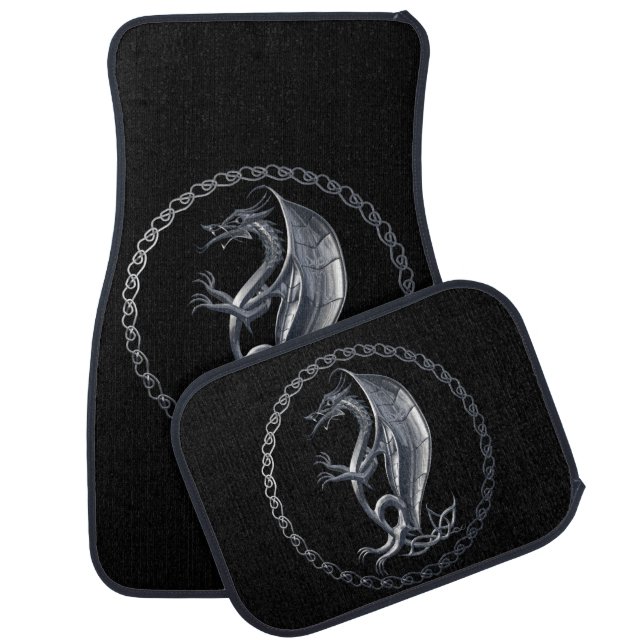 Silver Celtic Dragon Car Floor Mat (Set)