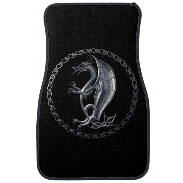 Silver Celtic Dragon Car Mat (Front)