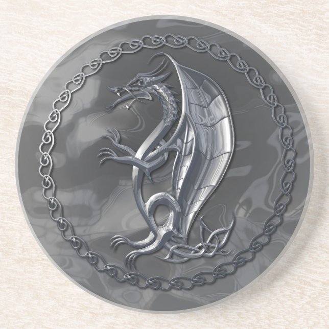 Silver Celtic Dragon Drink Coaster (Front)