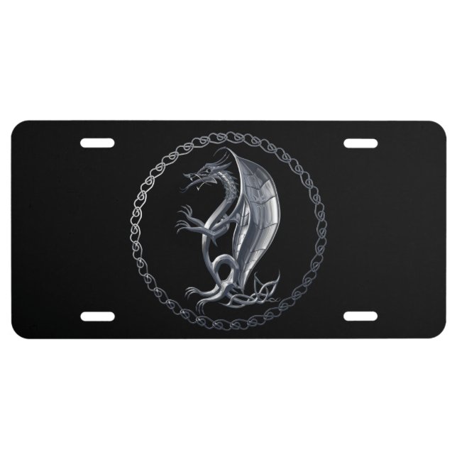 Silver Celtic Dragon License Plate (Front)