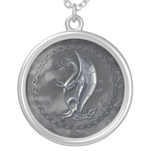 Silver Celtic Dragon Plated Necklace