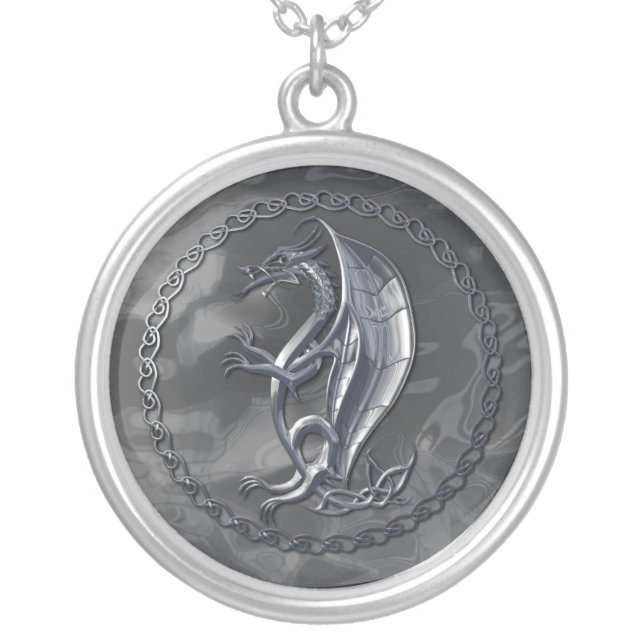 Silver Celtic Dragon Plated Necklace (Front)