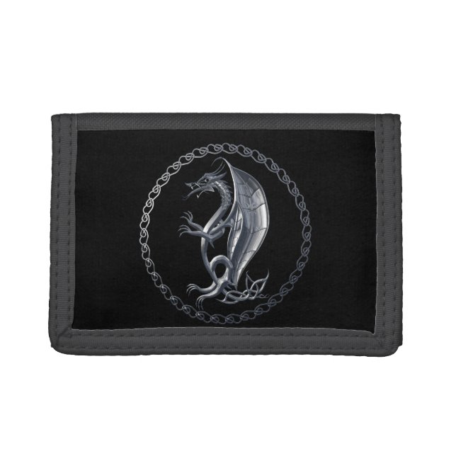 Silver Celtic Dragon Tri-fold Wallet (Front)