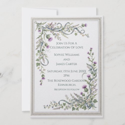 Silver Celtic Floral Wedding Invitation