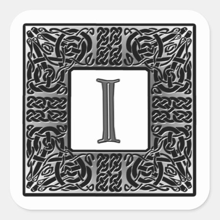 Silver Celtic "i" Monogram Square Sticker