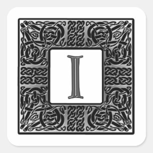 Silver Celtic "I" Monogram Square Sticker