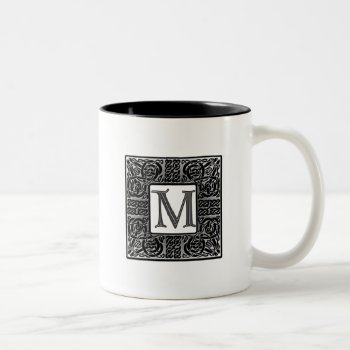 Silver Celtic "m" Monogram Two-tone Coffee Mug by CelticDreams at Zazzle