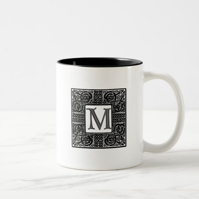 Silver Celtic "M" Monogram Two-Tone Coffee Mug (Right)