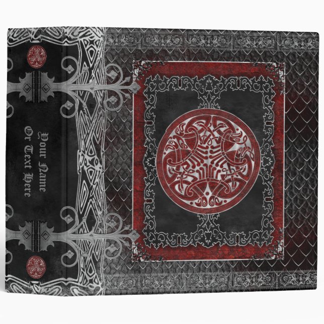 Silver Celtic Medallion Gothic Grimoire Pagan 3 Ring Binder (Front/Spine)