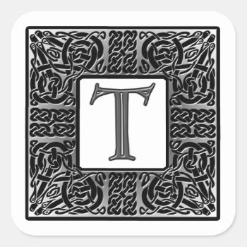 Silver Celtic "t" Monogram Square Sticker by CelticDreams at Zazzle