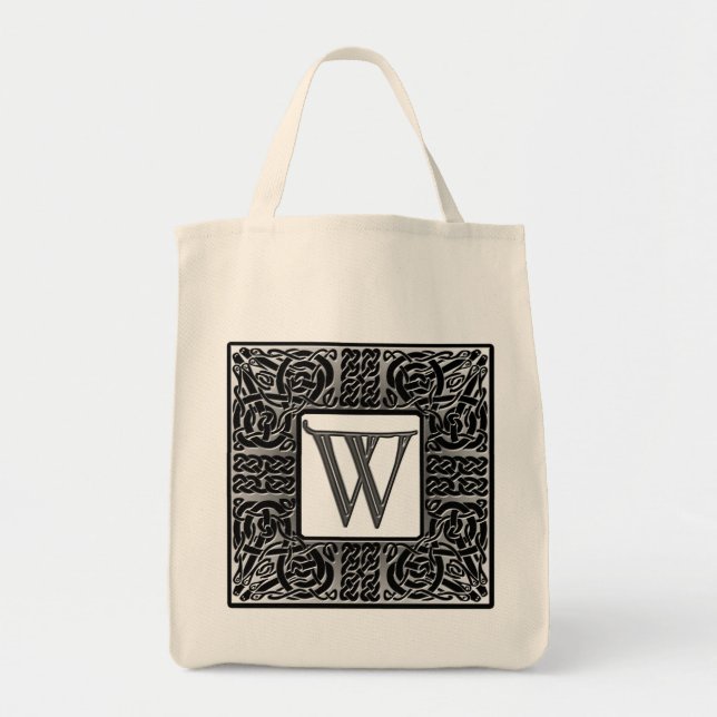 Silver Celtic "W" Monogram Tote Bag (Front)