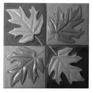 Silver Ceramic Tile with four Maple leaves