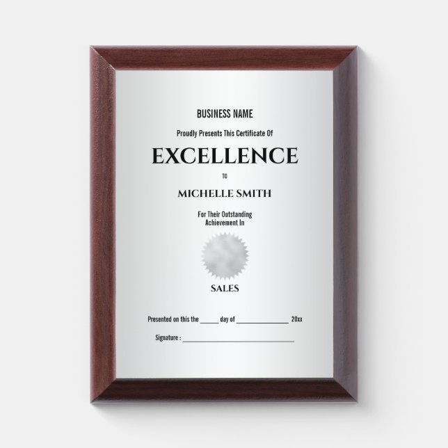 Silver certificate award crest seal | PERSONALIZE Plaque (Vertical)